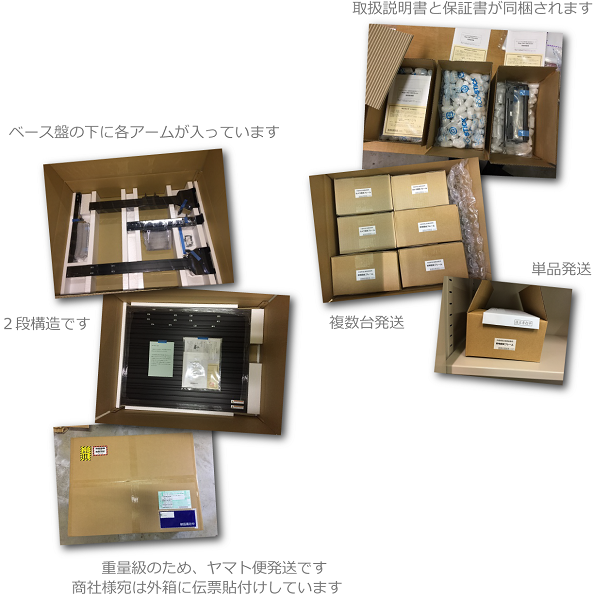 製品梱包のご案内。ｽﾃｰｼﾞ製品の梱包。単体ﾊﾟｰﾂの梱包。