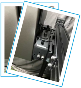 お客様からの商品運用写真。FAカメラ画像検査。Flex照明固定シャーシを応用し位置可変・角度調整としたFLEX検査台。